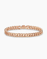 Curb Chain Bracelet in 18K Rose Gold with Diamonds, 7mm